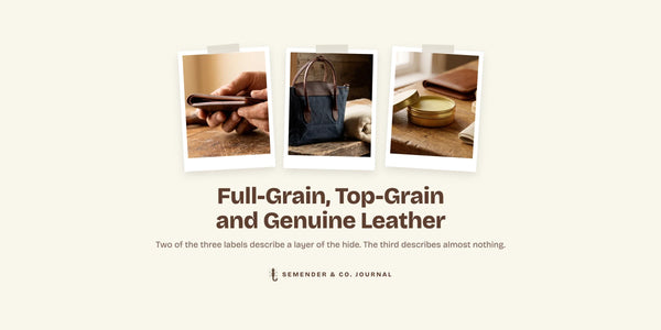 Semender Journal cover: three photographs of leather goods above the article title