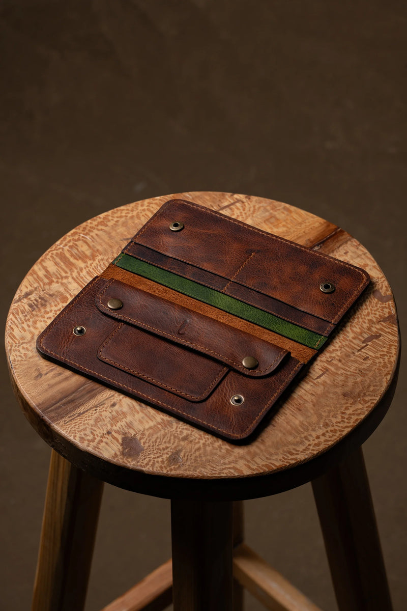 Leather wallet with a phone pocket