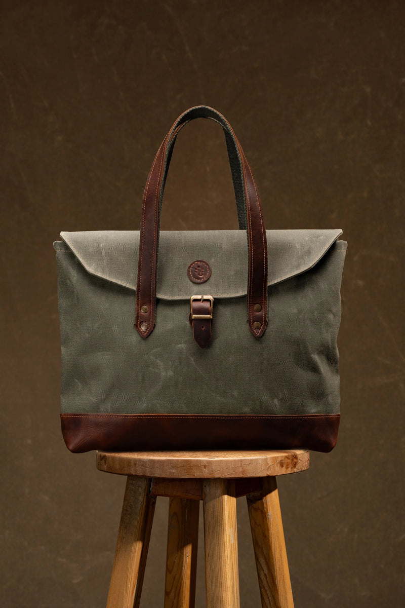 Waxed canvas and leather tote bag