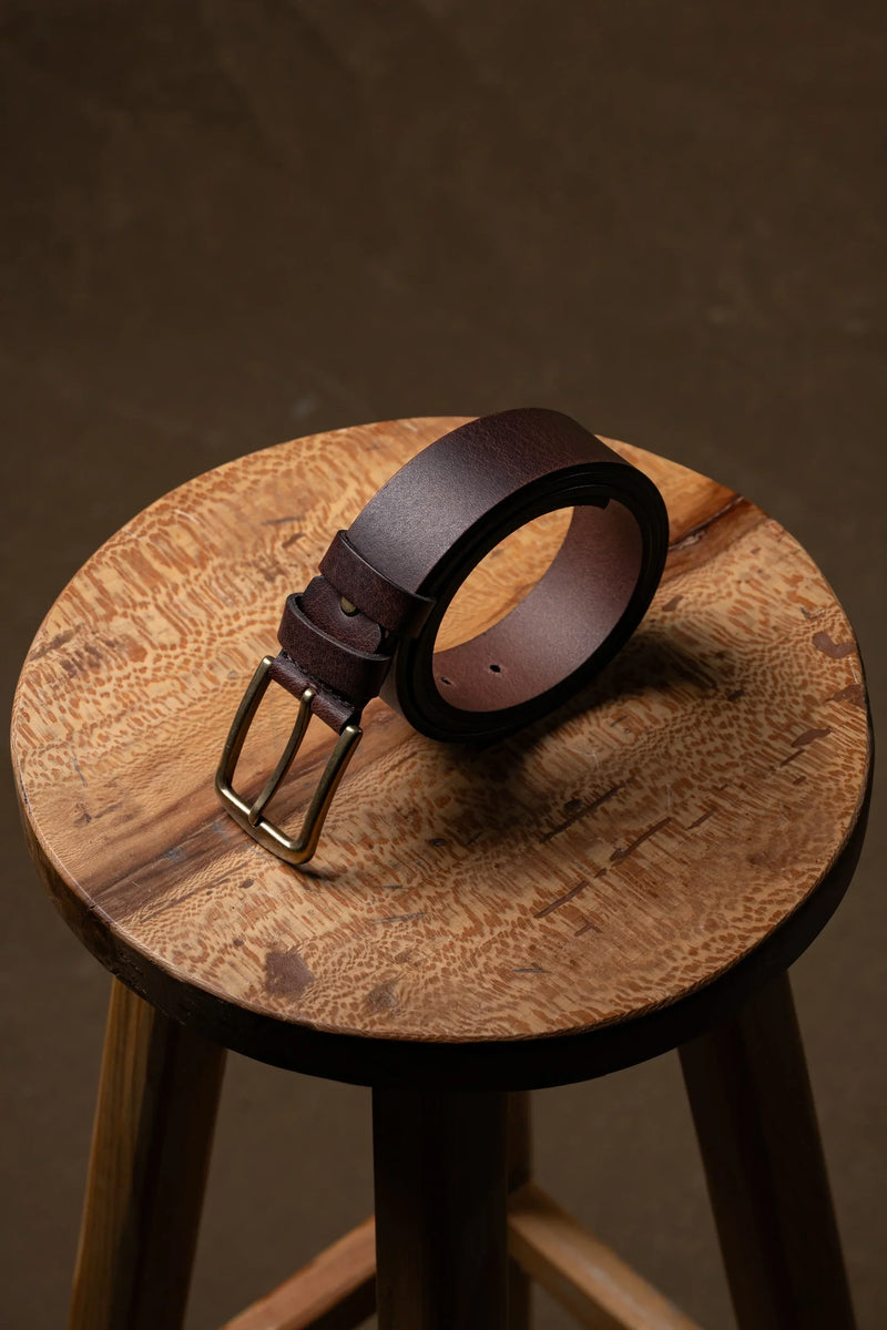 Handmade dark brown full grain leather belt