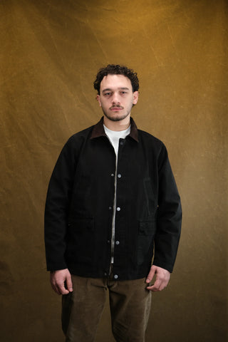 100% Cotton 4-Pocket Long Denim Jacket with Corduroy Collar