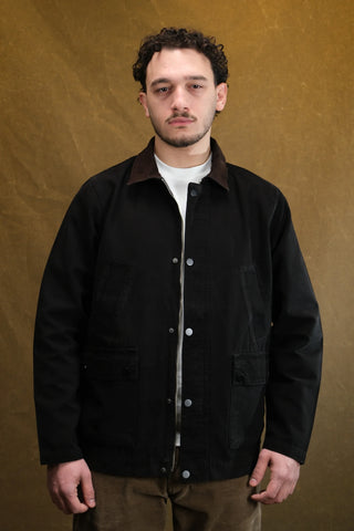 100% Cotton 4-Pocket Long Denim Jacket with Corduroy Collar