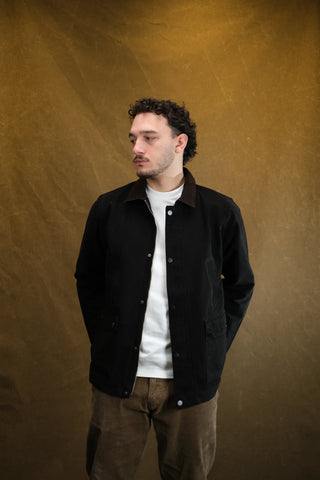100% Cotton 4-Pocket Long Denim Jacket with Corduroy Collar