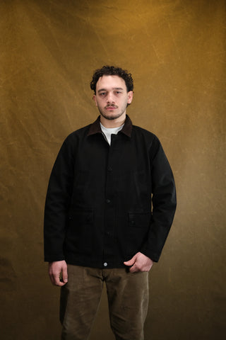 100% Cotton 4-Pocket Long Denim Jacket with Corduroy Collar