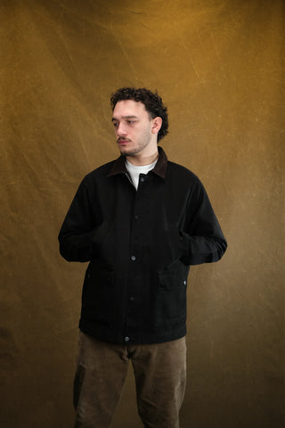 100% Cotton 4-Pocket Long Denim Jacket with Corduroy Collar