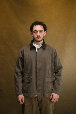 100% Cotton 4-Pocket Long Denim Jacket with Corduroy Collar