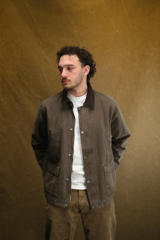 100% Cotton 4-Pocket Long Denim Jacket with Corduroy Collar