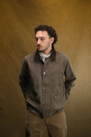 100% Cotton 4-Pocket Long Denim Jacket with Corduroy Collar