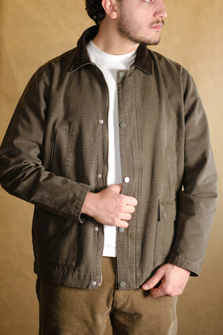 100% Cotton 4-Pocket Long Denim Jacket with Corduroy Collar