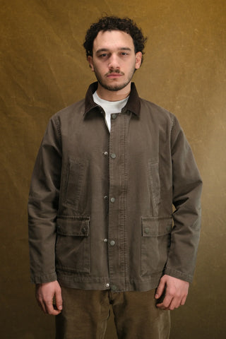 100% Cotton 4-Pocket Long Denim Jacket with Corduroy Collar