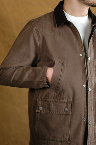 100% Cotton 4-Pocket Long Denim Jacket with Corduroy Collar