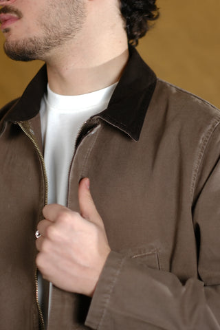 100% Cotton 4-Pocket Long Denim Jacket with Corduroy Collar