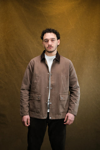 100% Cotton 4-Pocket Long Denim Jacket with Corduroy Collar