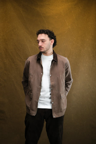 100% Cotton 4-Pocket Long Denim Jacket with Corduroy Collar