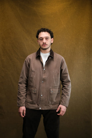 100% Cotton 4-Pocket Long Denim Jacket with Corduroy Collar