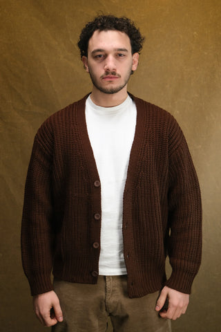Cotton Heavy Knit V-Neck Cardigan