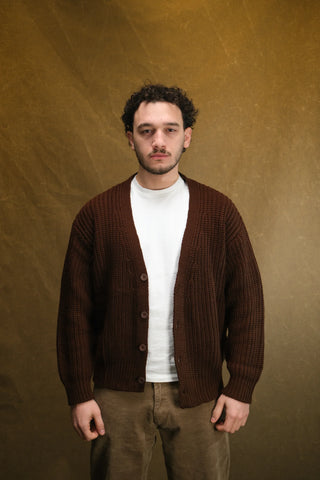 Cotton Heavy Knit V-Neck Cardigan