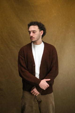 Cotton Heavy Knit V-Neck Cardigan