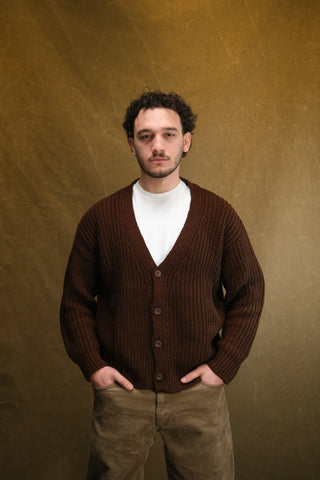 Cotton Heavy Knit V-Neck Cardigan
