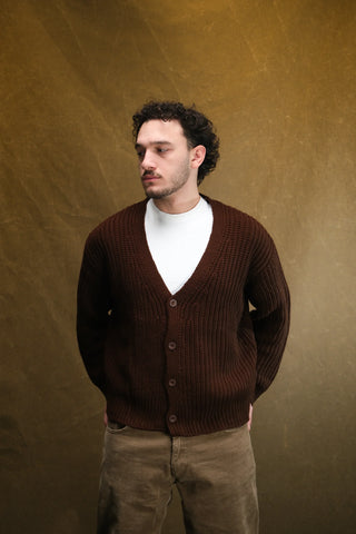 Cotton Heavy Knit V-Neck Cardigan