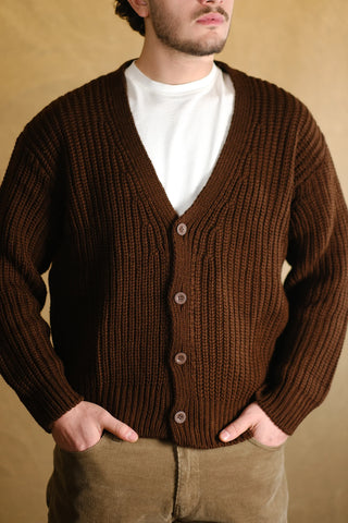 Cotton Heavy Knit V-Neck Cardigan