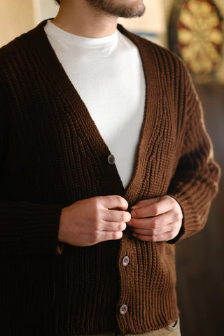 Cotton Heavy Knit V-Neck Cardigan