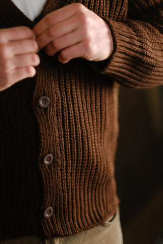 Cotton Heavy Knit V-Neck Cardigan