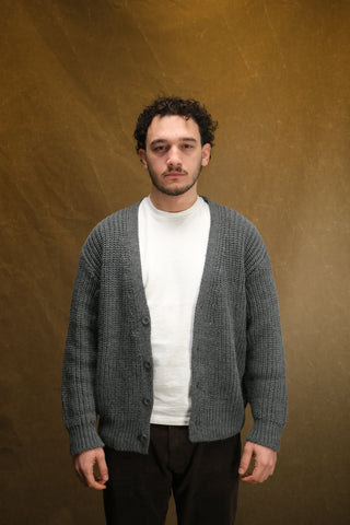Cotton Heavy Knit V-Neck Cardigan