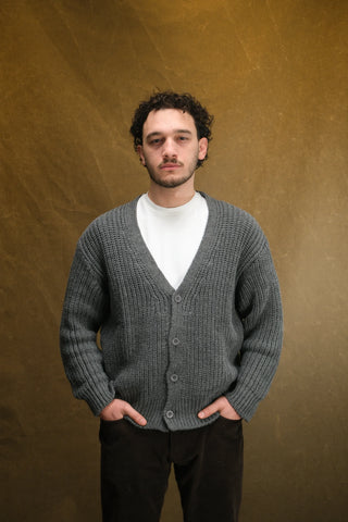 Cotton Heavy Knit V-Neck Cardigan