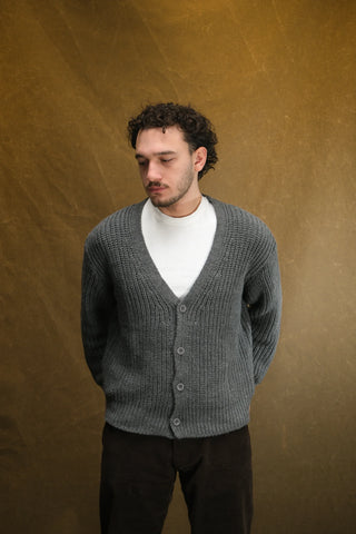 Cotton Heavy Knit V-Neck Cardigan