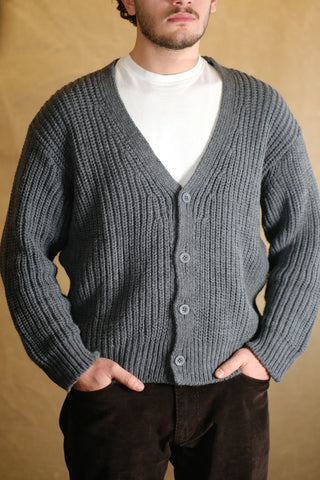Cotton Heavy Knit V-Neck Cardigan