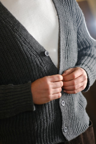 Cotton Heavy Knit V-Neck Cardigan