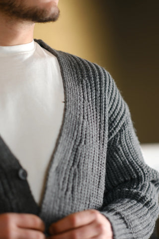 Cotton Heavy Knit V-Neck Cardigan