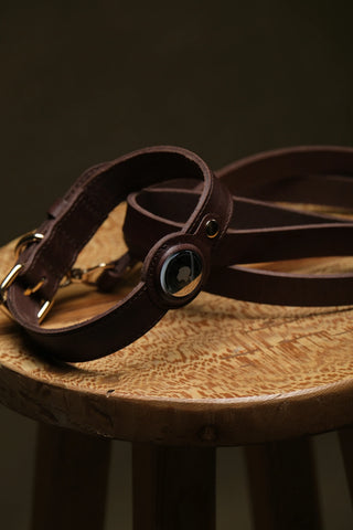 AirTag Compatible Leather Dog Collar