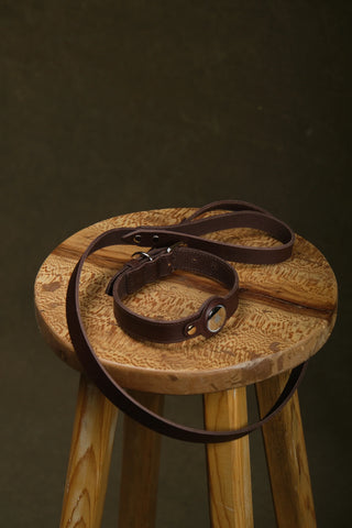 AirTag Compatible Leather Dog Collar