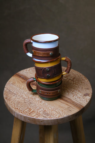 Leather Wrapped Enamel Mug