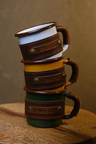 Leather Wrapped Enamel Mug
