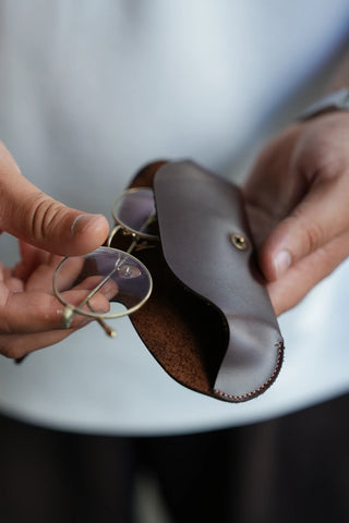 Snap-Closure Leather Glasses Case