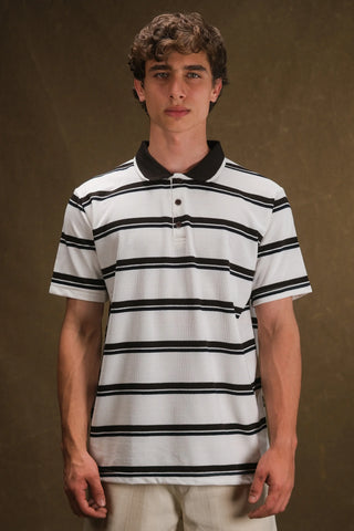 Striped Polo Collar Knit Men's T-Shirt | Regular Fit