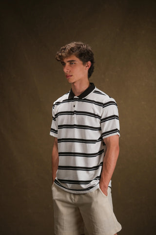 Striped Polo Collar Knit Men's T-Shirt | Regular Fit
