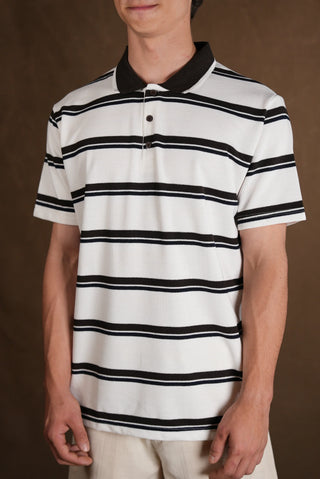 Striped Polo Collar Knit Men's T-Shirt | Regular Fit