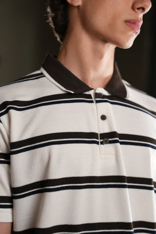 Striped Polo Collar Knit Men's T-Shirt | Regular Fit