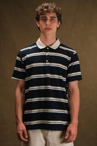 Striped Polo Collar Knit Men's T-Shirt | Regular Fit