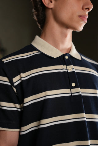 Striped Polo Collar Knit Men's T-Shirt | Regular Fit