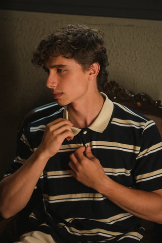 Striped Polo Collar Knit Men's T-Shirt | Regular Fit