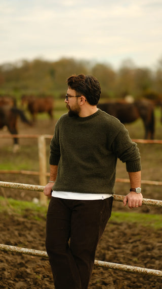 Wool-Blend Crew Neck Heavy Knit Sweater