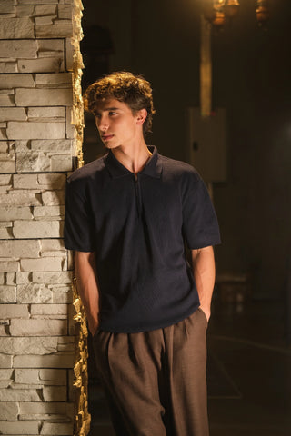 Textured Half-Zip Polo Men's T-Shirt | Regular Fit
