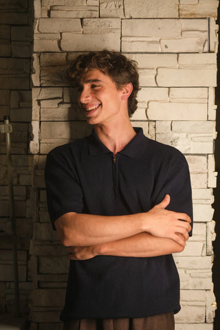 Textured Half-Zip Polo Men's T-Shirt | Regular Fit