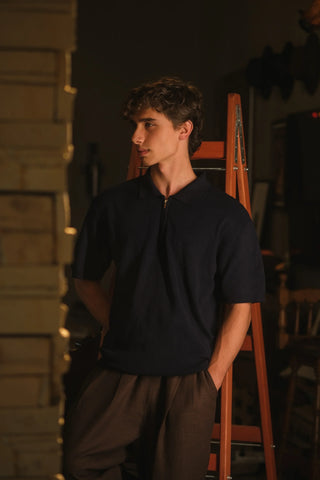 Textured Half-Zip Polo Men's T-Shirt | Regular Fit