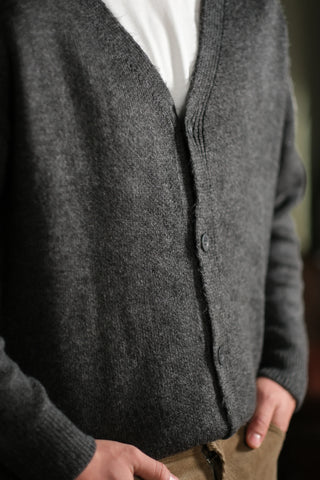 Wool-Textured V-Neck Knit Cardigan